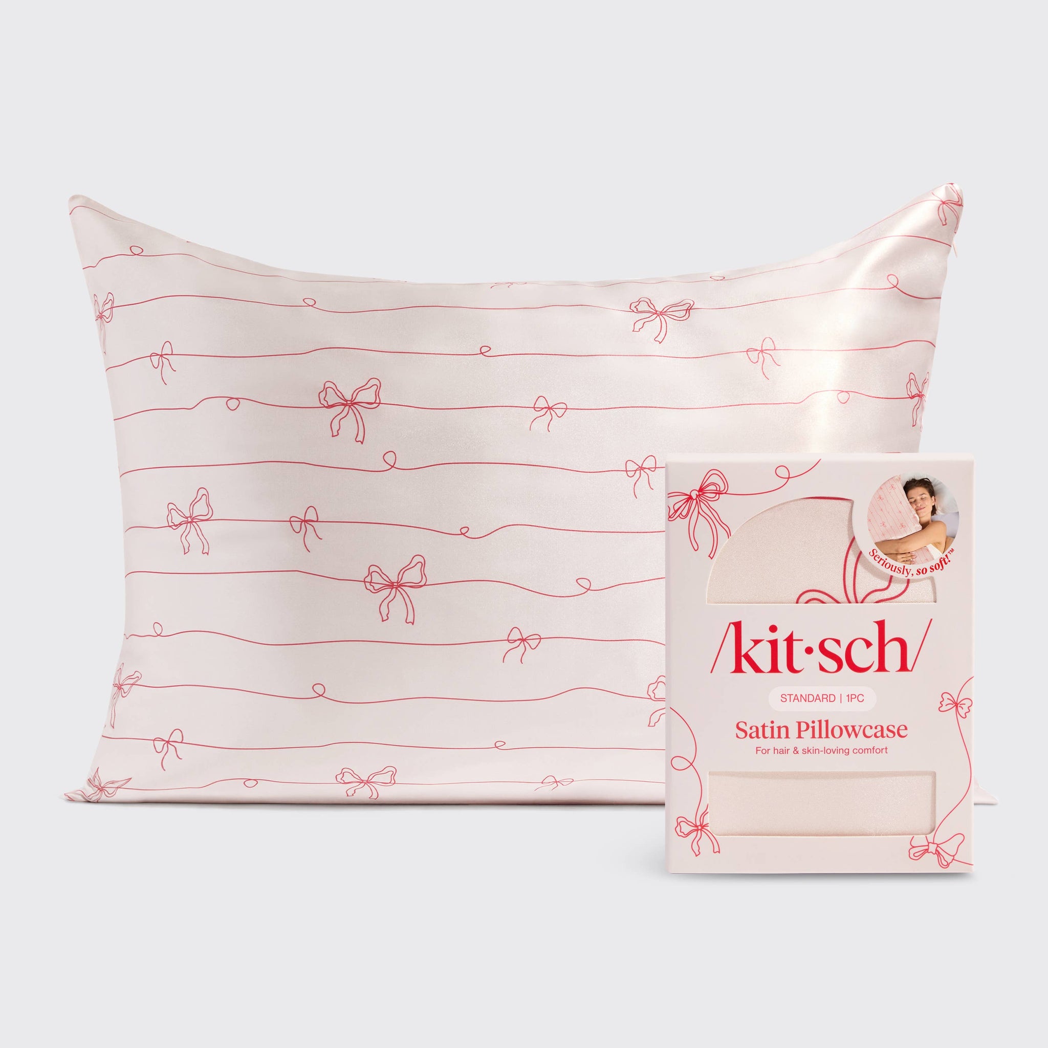Satin Pillowcase in Striped Bows - Lulu Bella Boutique