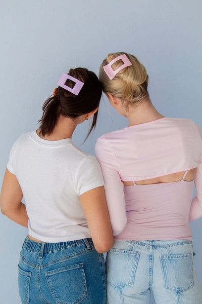 Rectangle Cutout Claw Clip: Pink - Lulu Bella Boutique