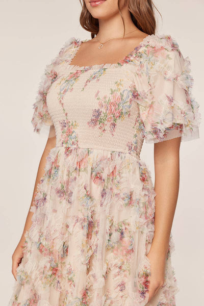 Ruffle Floral Maxi Dress: Peach / S - Lulu Bella Boutique