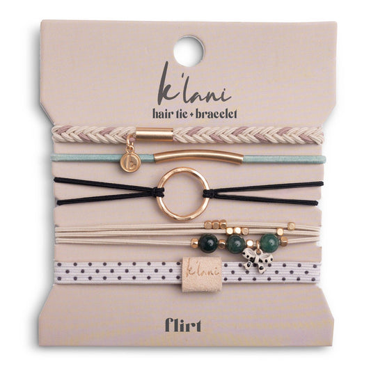 "Flirt" Polka Dot in Cream & Black with Green Accent Hair Tie Bracelets: Medium