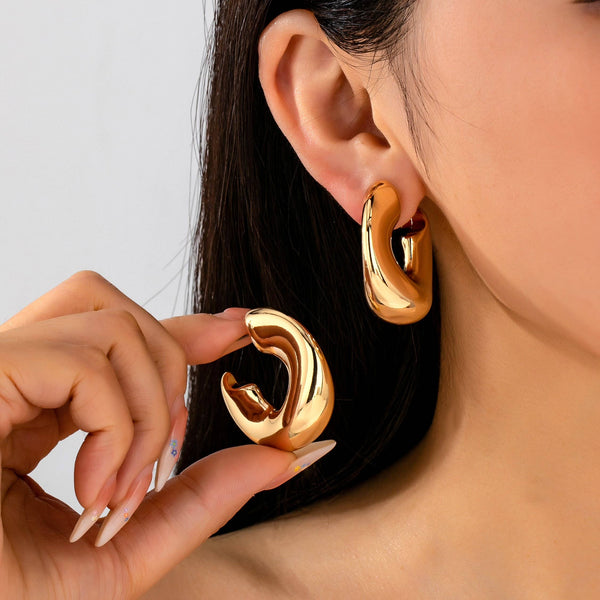 Bold Gold-Tone Chunky Dome Crescent Hoop Earrings | 80E62230: Gold - Lulu Bella Boutique