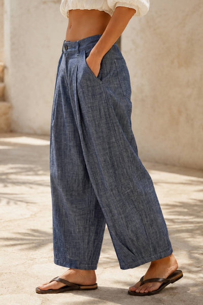Linen Wide Barrel Pants: DENIM