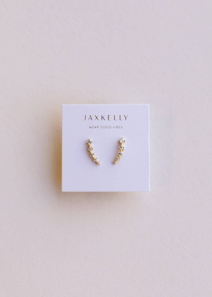 Crawler - White CZ - Gold Earrings