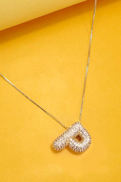 INITIAL PAVE RHINESTONE BUBBLE BALLOON NECKLACE | 80N751: S