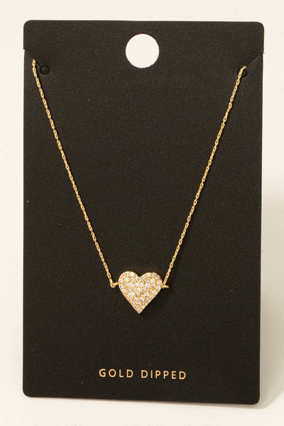 Gold Dipped Cz Pave Heart Pendant Necklace: GOLD - Lulu Bella Boutique