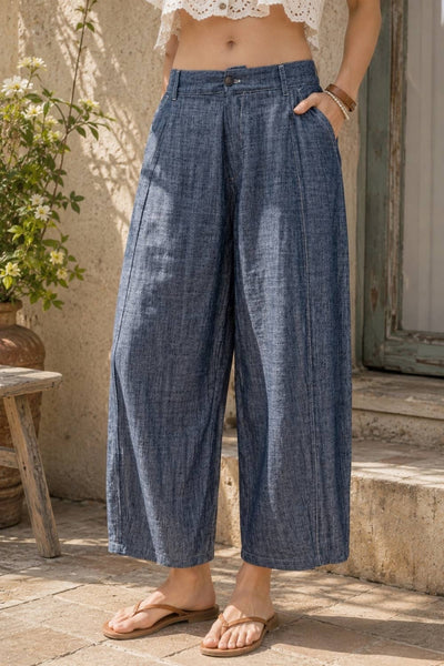 Linen Wide Barrel Pants: DENIM