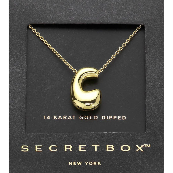 SECRET BOX_ 14K Gold Dipped Bubble Initial Pendant Necklace
: N