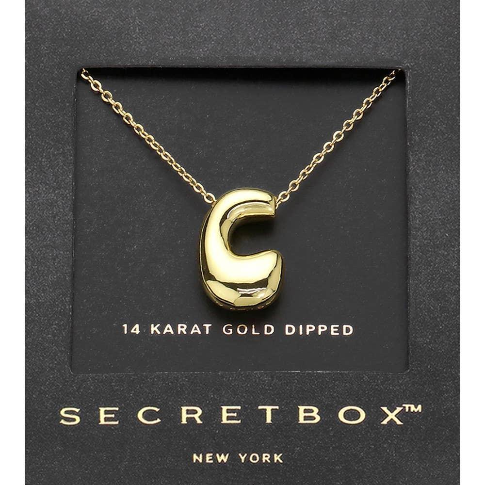 SECRET BOX_ 14K Gold Dipped Bubble Initial Pendant Necklace
: C - Lulu Bella Boutique