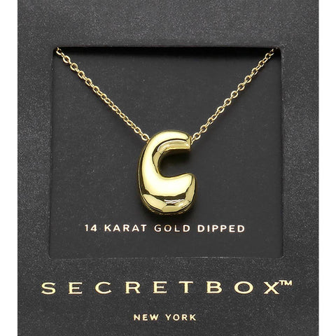 SECRET BOX_ 14K Gold Dipped Bubble Initial Pendant Necklace
: C