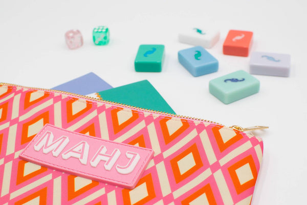 Premium Mahjong Card & Accessory Bag: Stripes- Purple & Green Card & Accessory Bag