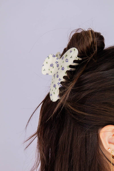 Dainty Blue Floral Claw Clip - Lulu Bella Boutique