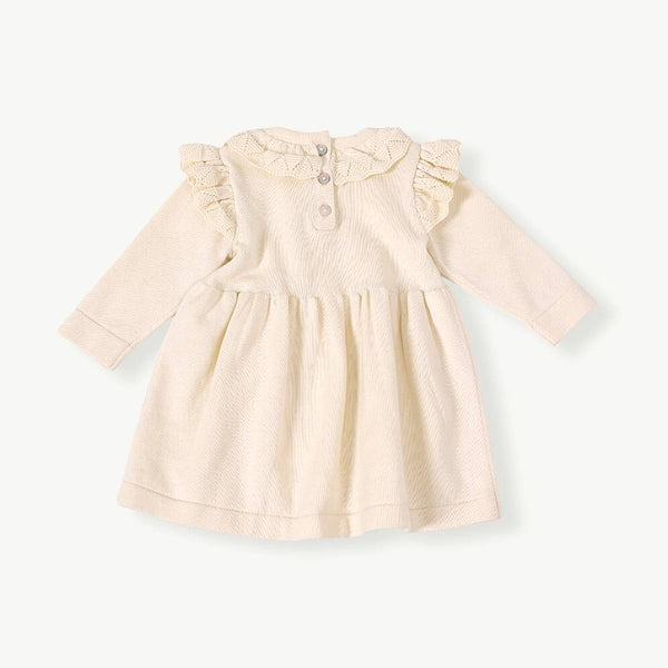 Milan Ruffle Collar Pointelle Knit Baby Dress - Organic: Cream