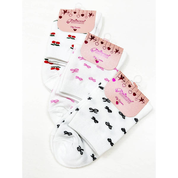 Bow and Cherry Print Everyday Socks: MIX COLOR / ONE(12)