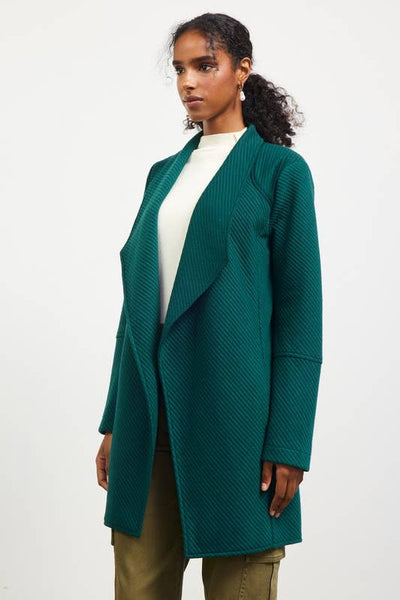 Open Front Quilted Knit Cardigan Style Jacket: Hunter Green