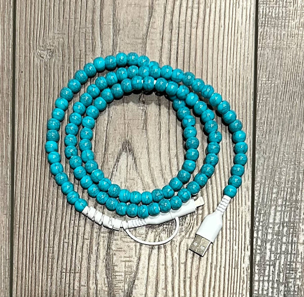 Beaded Phone Charger with Lightning & USB-C Cable: Greens