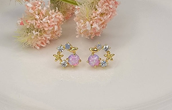 LAB GROWN OPAL POST EARRINGS.: White