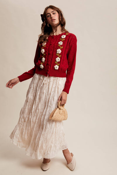 Handmade Crochet Flower Cardigan: Red