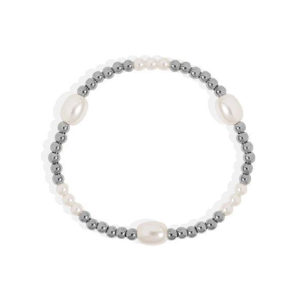 18K Gold PVD 8mm Kiska Glass Pearl Stretch Bracelet: Gold