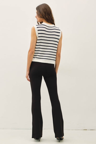WAFFLE SWEATER VEST WITH POCKES: NAVY / S - Lulu Bella Boutique