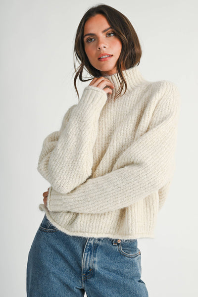 Soft Brushed Mock Neck Sweater: Almond Milk