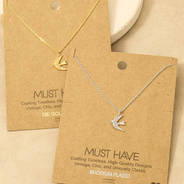 Gold Dipped Flying Bird Pendant Necklace: G - Lulu Bella Boutique