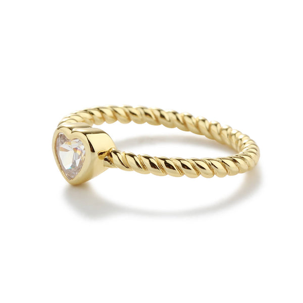 Gold-Plated Baby Ring - Silver Twisted Band w/Clear Heart: 2