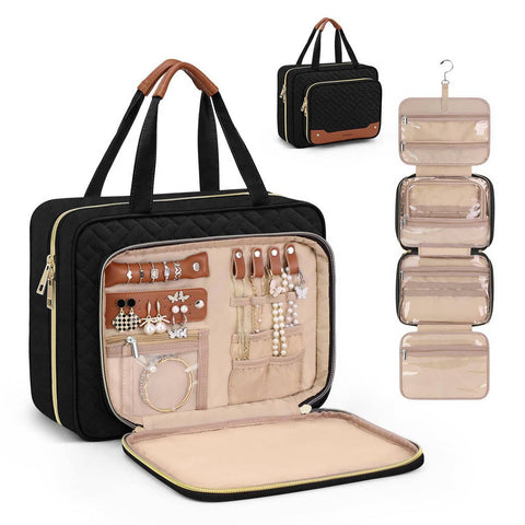 WOMEN HANGING TRAVEL TOILETRY BAG_CWAB2352: Black / (OS) 1 - Lulu Bella Boutique