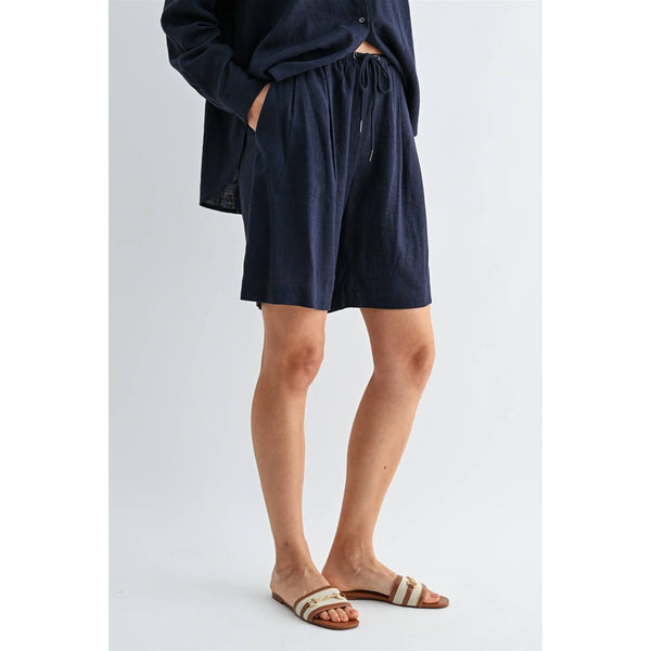 LINEN SHORTS: Navy / S-M-L(2-2-2) - Lulu Bella Boutique