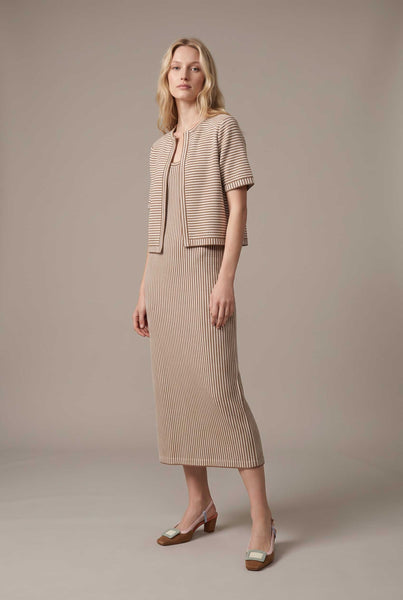 Striped Layered- Look Maxi Dress: KHAKI/ CREAM