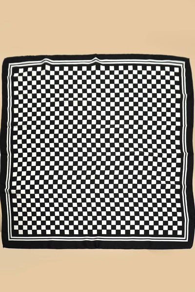 LARGE CHECKER PRINT SILKY FEEL BANDANA SCARF: Brown