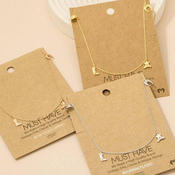 Gold Dipped Cowboy Theme Charms Chain Necklace: G - Lulu Bella Boutique