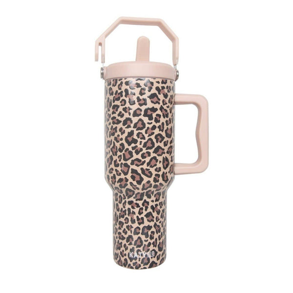 Brown Leopard Metal Tumbler with Lid Handle: Brown - Lulu Bella Boutique