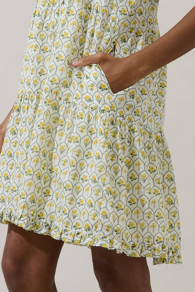 Trinny Medallion Kara Shift Mini Dress: White-Yellow - Lulu Bella Boutique