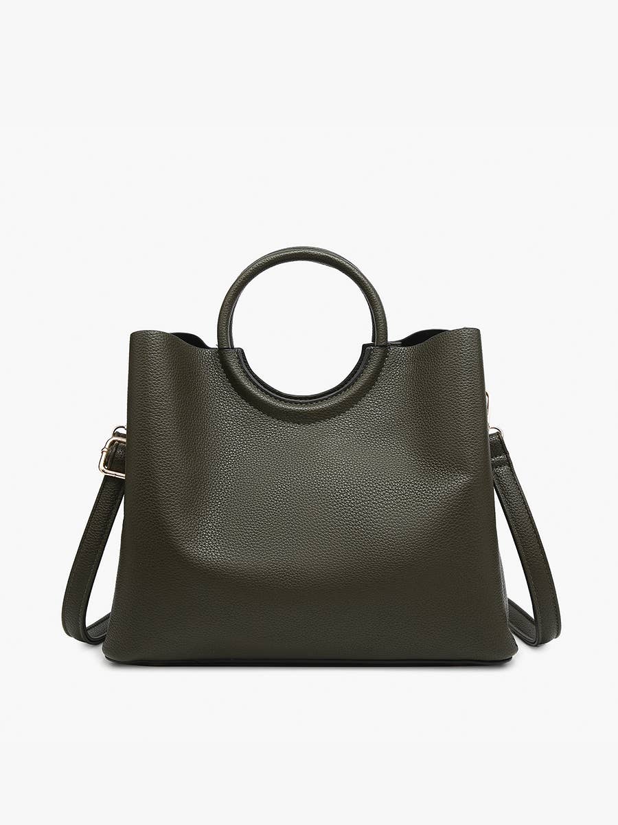 M2616 Helen Shaped Satchel w/ Round Handle & Long Strap: Dark Olive - Lulu Bella Boutique