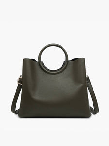 M2616 Helen Shaped Satchel w/ Round Handle & Long Strap: Dark Olive - Lulu Bella Boutique