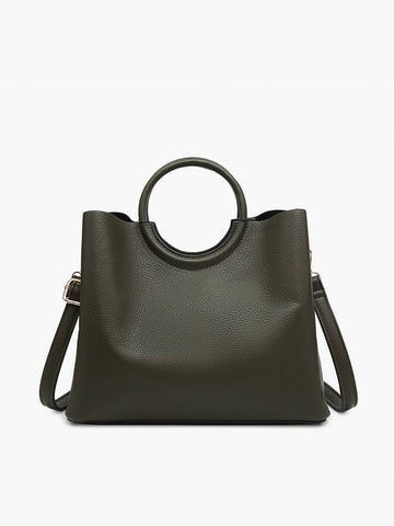 M2616 Helen Shaped Satchel w/ Round Handle & Long Strap: Dark Olive - Lulu Bella Boutique