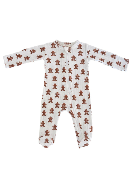 Gingerbread / Organic Pointelle 2-Way Zip Footie: Newborn