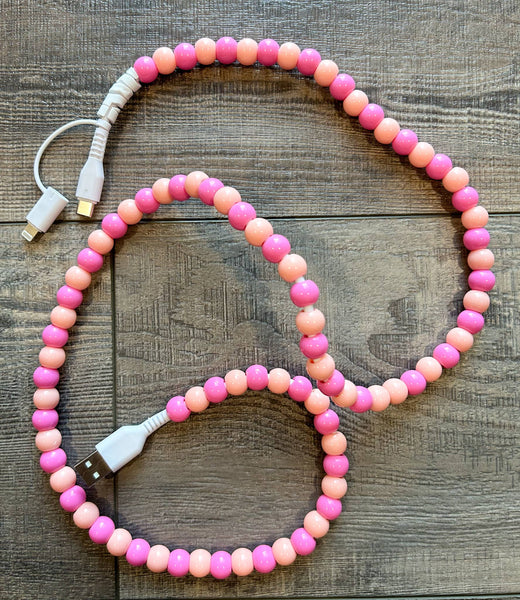 Beaded Phone Charger with Lightning & USB-C Cable: Greens