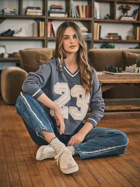 NUMBER PATCH WORK POLO SWEATSHIRTS: NAVY