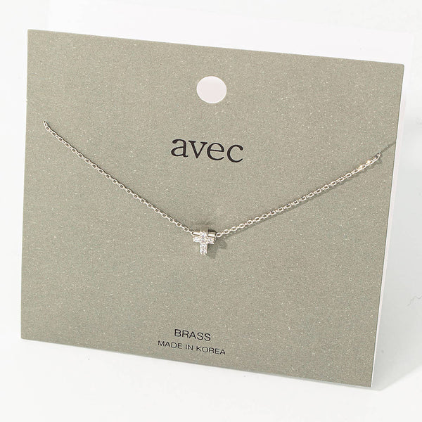 Mini Pave Cross Charm Necklace: G - Lulu Bella Boutique