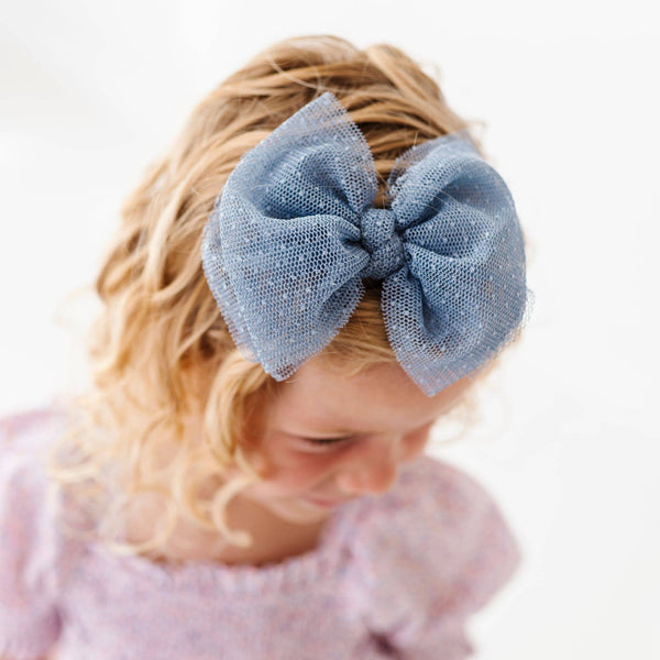 Baby Bling® Tulle FAB® Skinny nylon headband with tulle bow: Pleated Rose Quartz - Lulu Bella Boutique