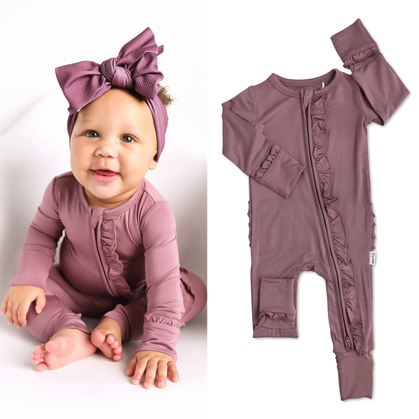 Bamboo Baby Pajama Sleepies Little Baby Ruffle Zip Kate Mauve: Newborn