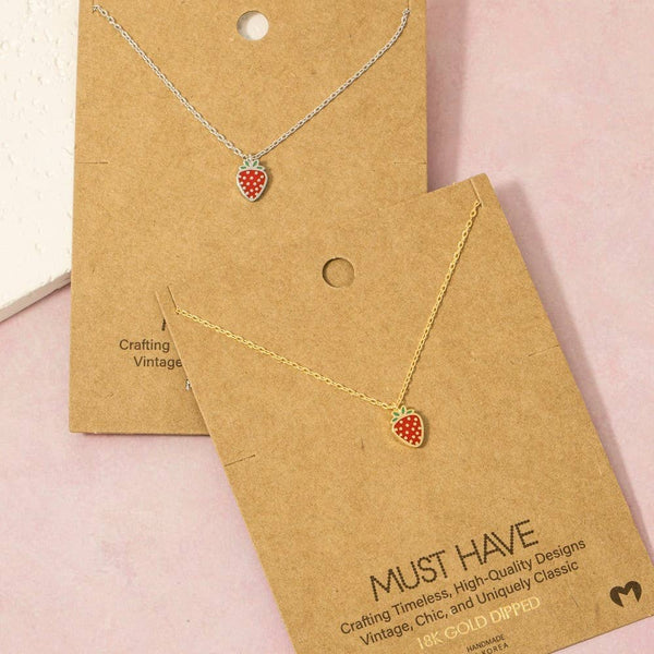 Gold Dipped Epoxy Strawberry Pendant Necklace: G - Lulu Bella Boutique