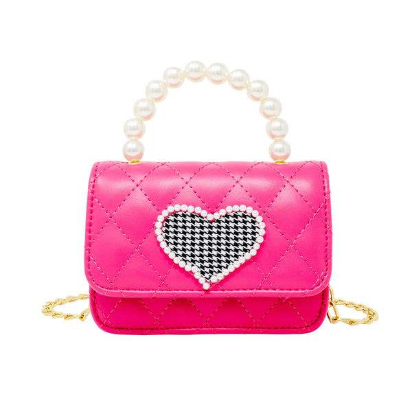 Quilted Pearl Handle Heart Bag: Silver