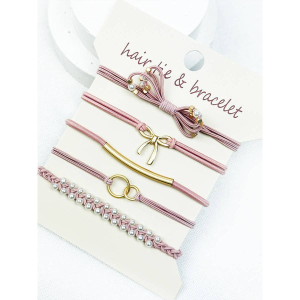 Boho Inspired BOW Theme Hair Tie Bracelets: DUSTY PINK / ONE(6) - Lulu Bella Boutique