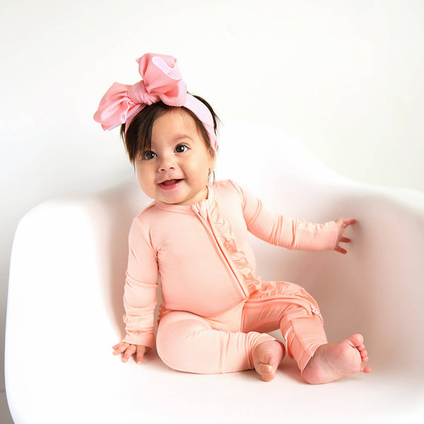 Bamboo Baby Pajama Sleepies Little Baby Ruffle Zip Olivia Pink: 0-3m