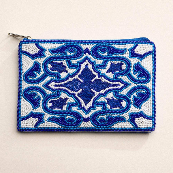 Intricate Geometric Pattern Sequin Seed Beaded Mini Pouch Bag - Lulu Bella Boutique