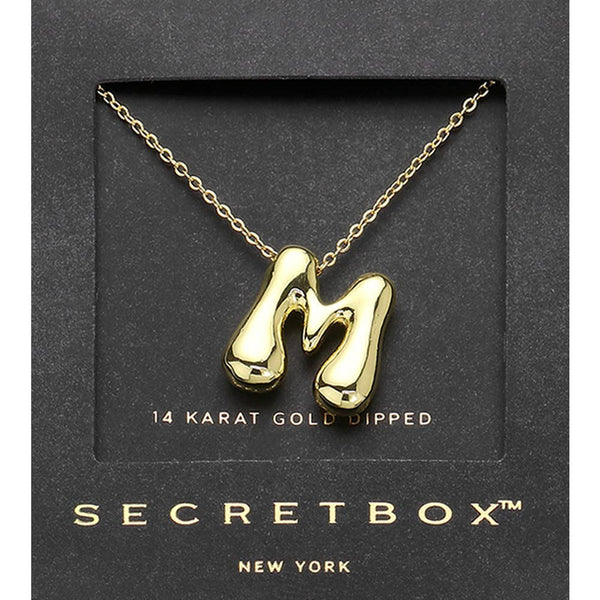 SECRET BOX_ 14K Gold Dipped Bubble Initial Pendant Necklace
: K
