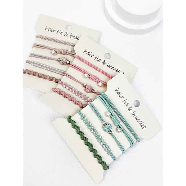 Boho Inspired Pearl Detail Hair Tie Bracelets: MIX COLOR / ONE(6) - Lulu Bella Boutique