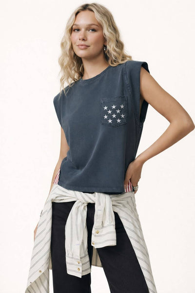 250th USA star pocket stripe side tank: NAVY / S - Lulu Bella Boutique